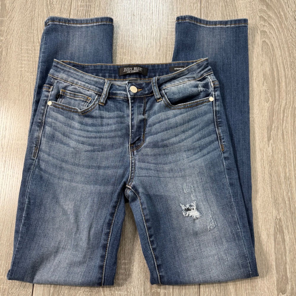 Judy Blue Straight Fit Distressed Medium Wash Jeans Size 28
